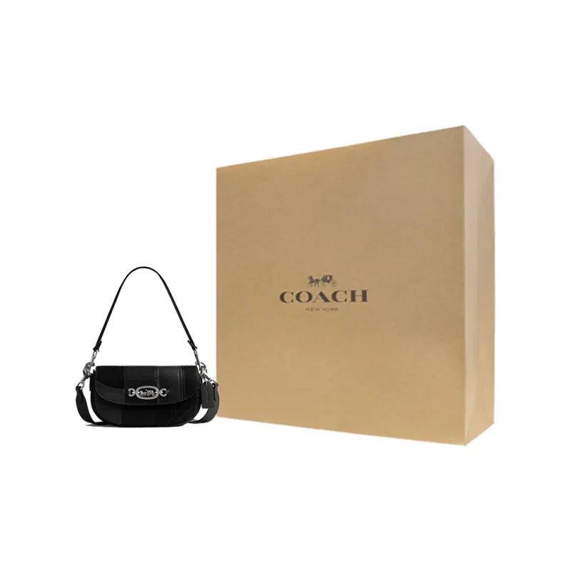 COACH Harley Sheepskin Saddle Bag, Crossbody Bag, Shoulder Bag Medium Size Women's Black-6