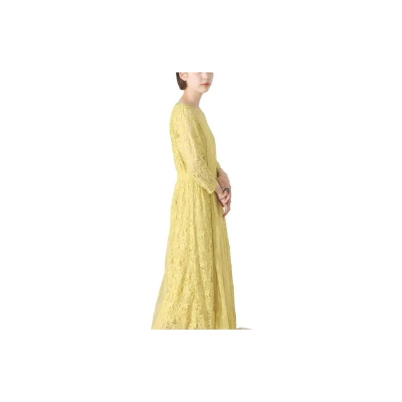 Beams Long Sleeved Dresses Women's Yellow-4