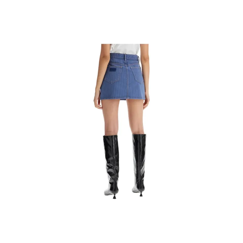 GANNI Stripe Overdyed Denim Mini Skirt-2