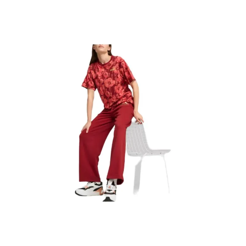 PUMA ESS +graphic T Shirt Women's Dark Red-4