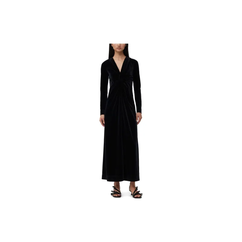 GANNI Velvet Jersey Twist Long Dress Long Sleeved Dress Women's Black-2