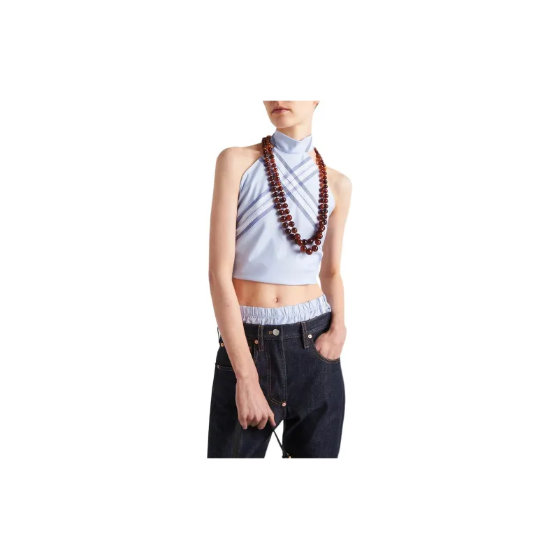 PRADA Checked Cotton Cropped Top-1