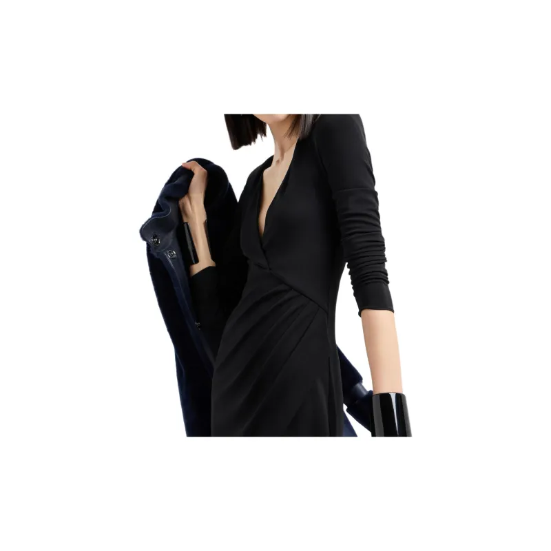 EMPORIO ARMANI Crepe look Stretch Interlock Jersey Dress With Cross over Neckline And Draping-4