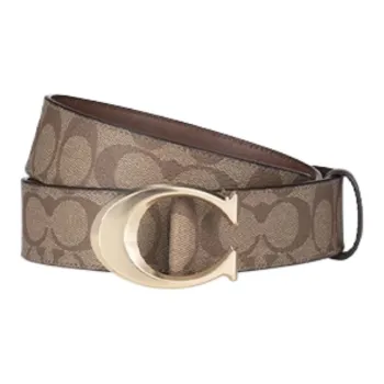 COACH Cow Leather Leather Belts Women's Khaki Monogram Width 25cm