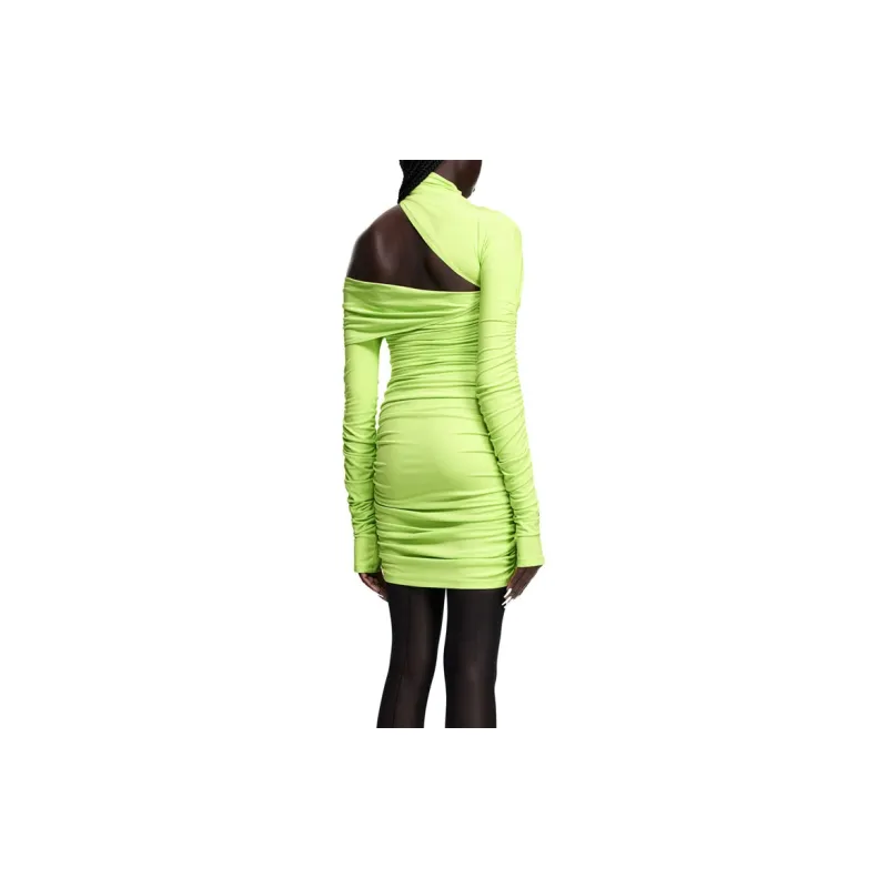 Mugler H&M Gathered One Shoulder Mini Dress Acid Green-2