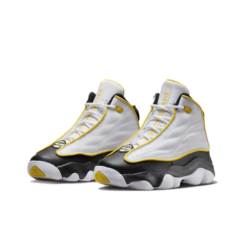Jordan Pro Strong Cushioning Slip Resistant High Top Children's Basketball Shoes Teenagers Black White Yellow-1