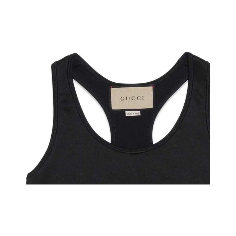 GUCCI Logo Jacquard Crop Top Black Yellow-8