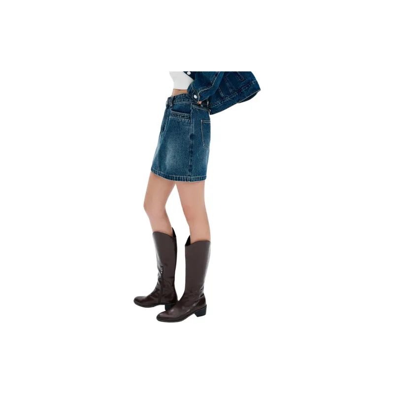 Self Who Denim Short Skirts Women's Enamel Blue-3