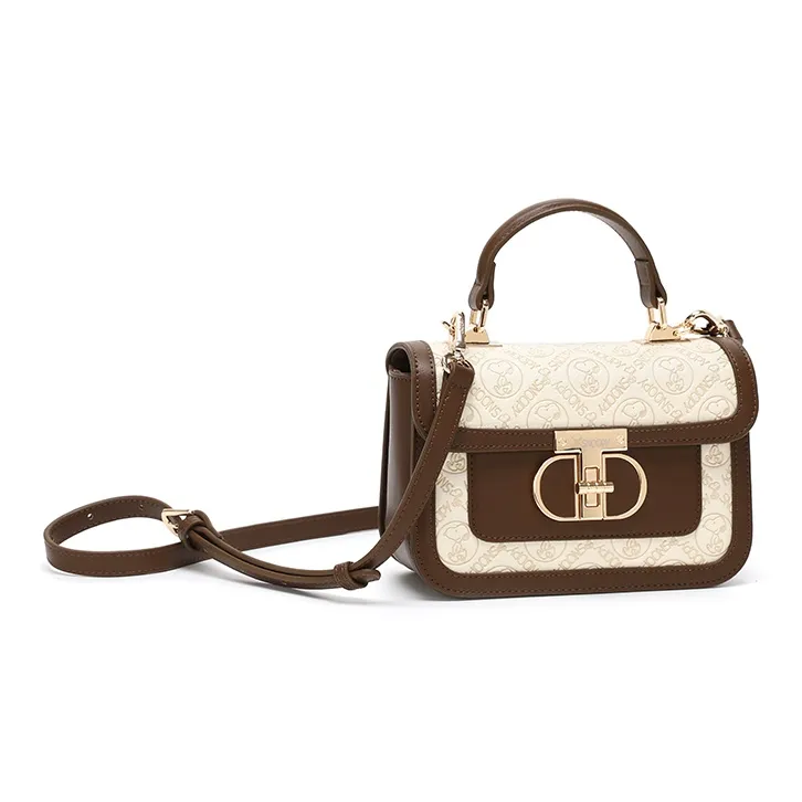 SNOOPY PU Crossbody Handbag Regular Women's Dark Brown & Ecru-1