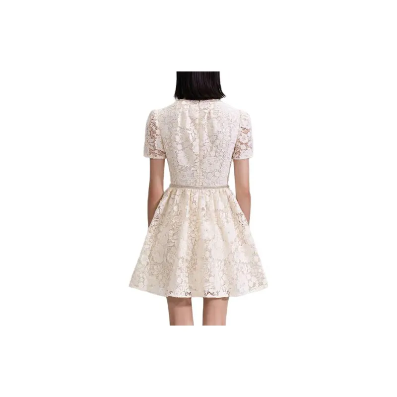 Self portrait Short Sleeved Dress Women's Cream-2