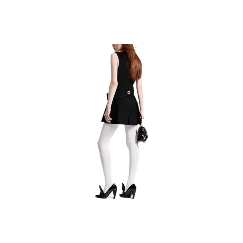 LOUIS VUITTON Wool Silk Button Tab Pleat Dress-3