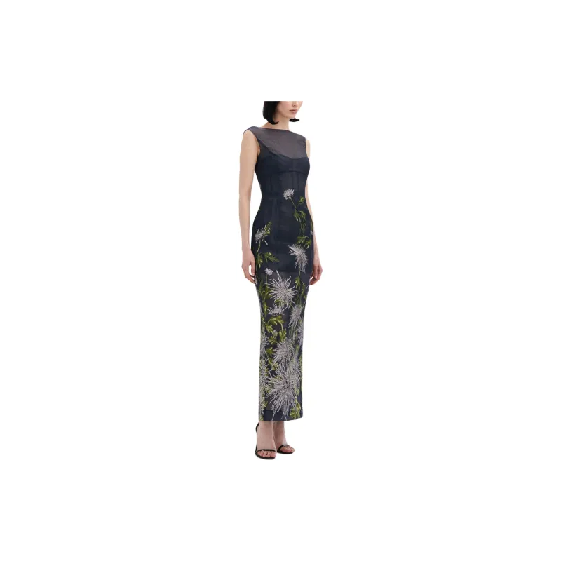 Oscar De La Renta Chrysanthemum Fil-coupé Column Gown-3