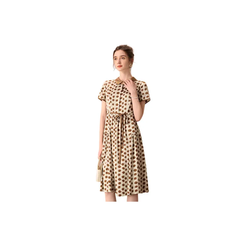 FENHONGMALI Short Sleeved Dresses Women's Coffee-2