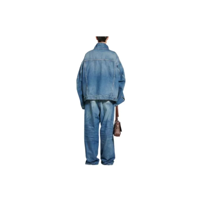 Balenciaga Women's Vintage Denim Oversized Twisted Sleeve Jacket Blue-3