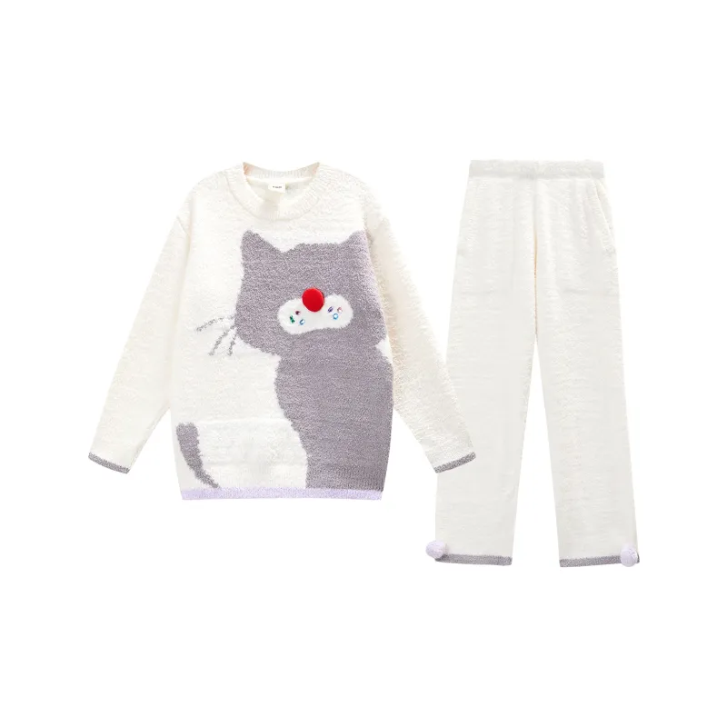 YSO Cool Cat Series Pajama Set Women's Ecru-0