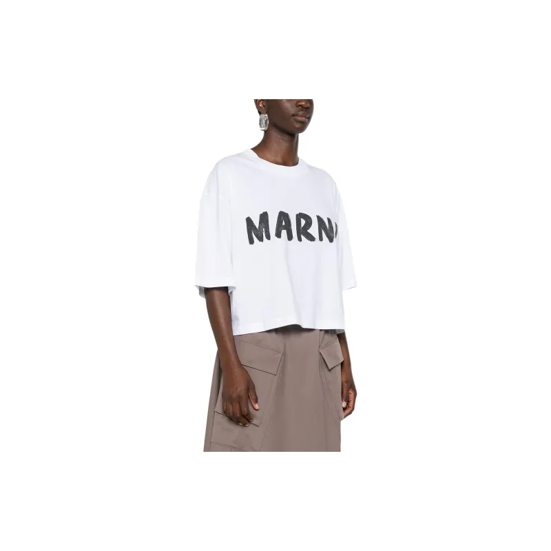 MARNI Logo Printed Crewneck Cropped T-Shirt-3