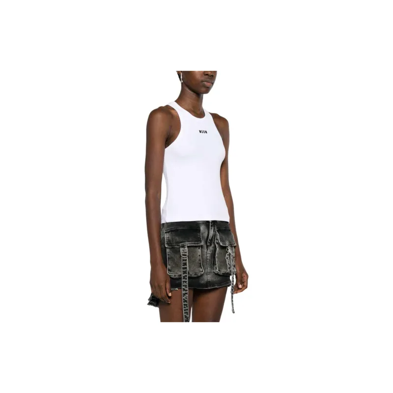 MSGM Logo Embroidered Sleeveless Ribbed Tank Top-3