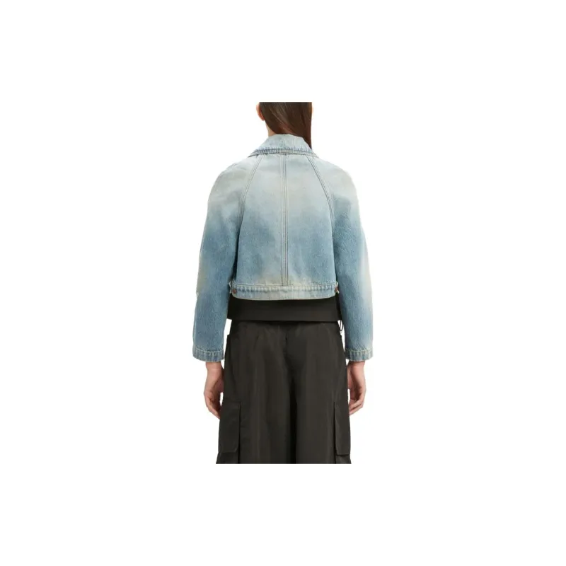 PALM ANGELS Palm Pattern Cropped Denim Jacket-3