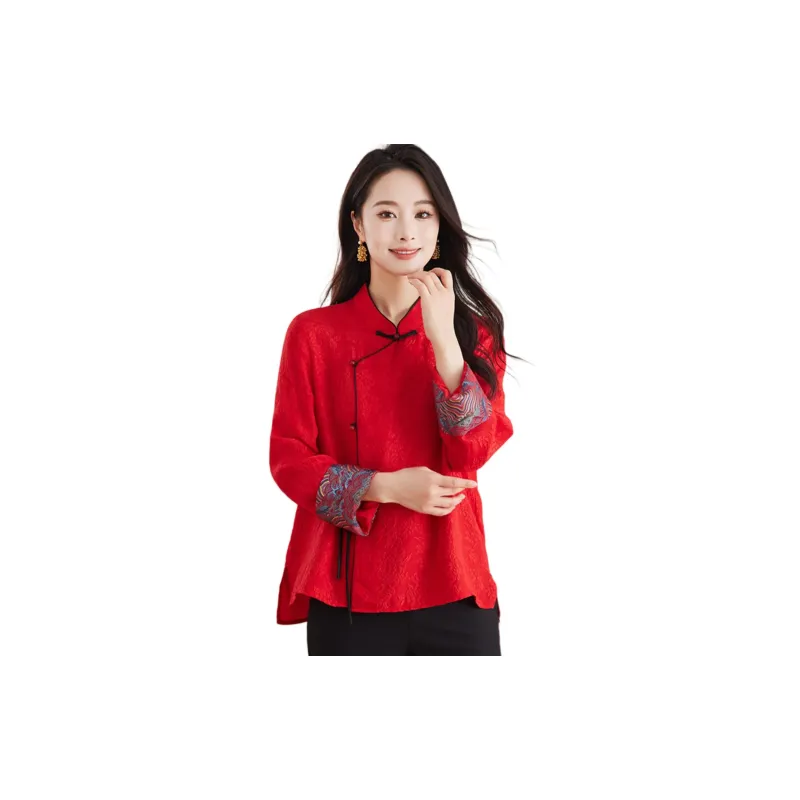 Yi Mengyuan Silk Shirt Women's Red-2