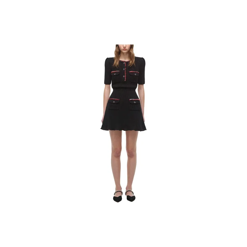 Self portrait Short Sleeved Dress Women's Classic Black-3