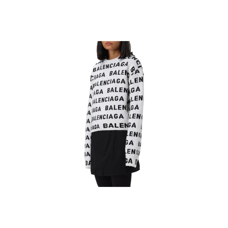 Balenciaga Logo Intarsia Knit Crewneck Jumper-5