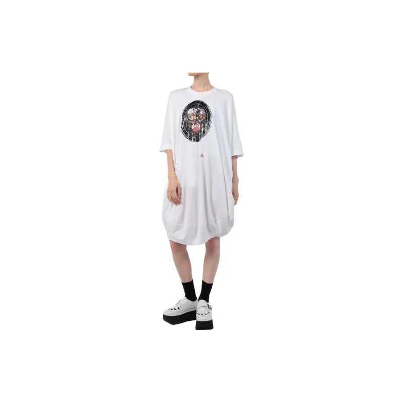 Vivienne Westwood Graffiti Framed Flower Dress Short-Sleeved Dresses Women's White-1