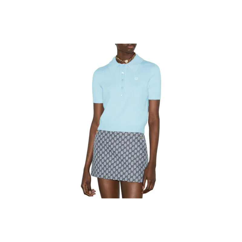 GUCCI Polo Shirt Women's Light Blue-2