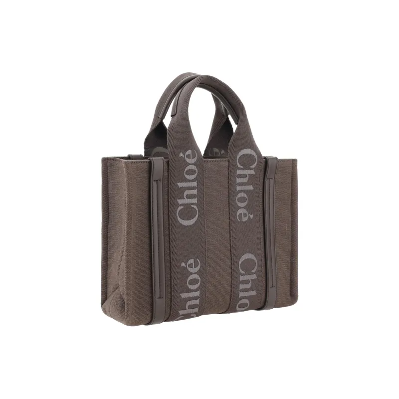Chloe Woody Linen Tote Bag Shopping Bag Handbag Regular Women's Brown-2