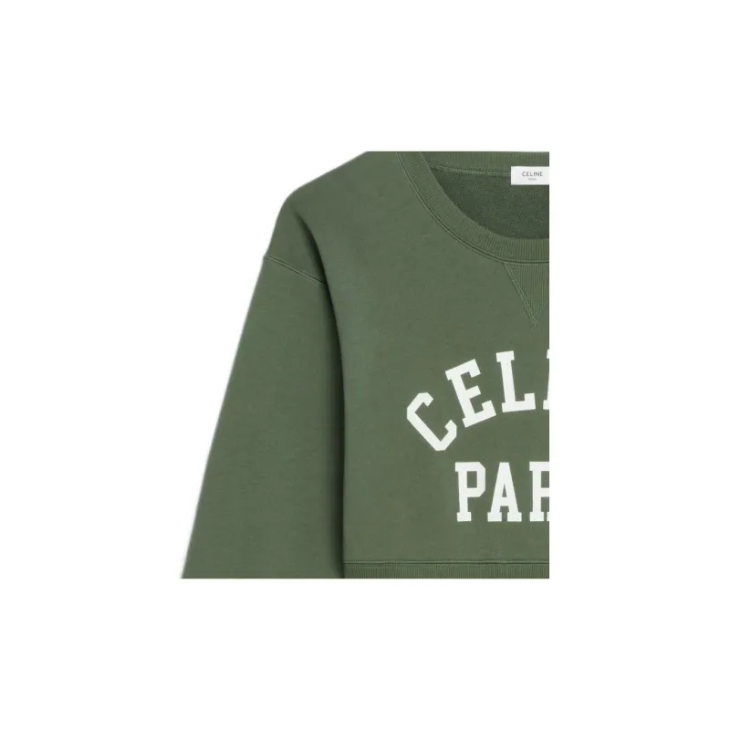 CELINE Paris SS22 Women's Cropped Sweatshirt Olive Green-2