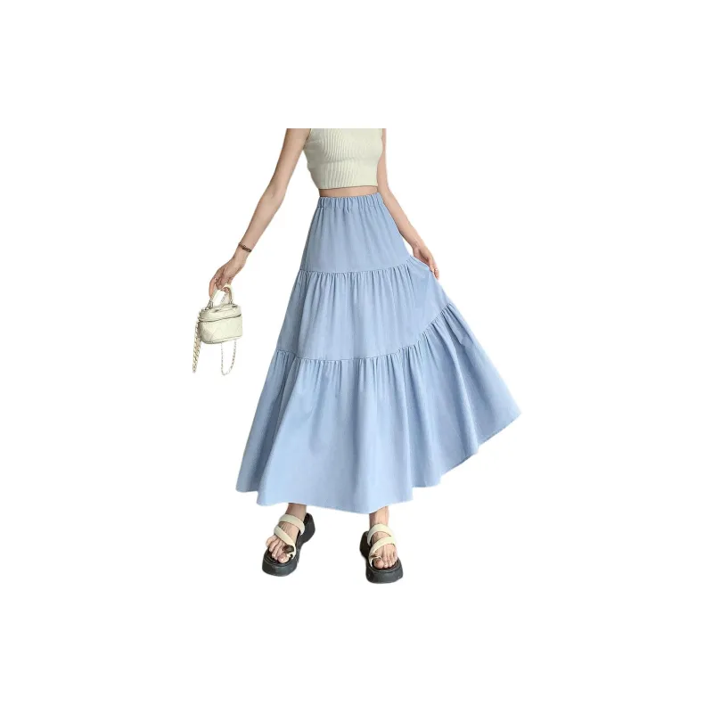 【dme】 Casual Long Skirt Women's Lake Blue-1