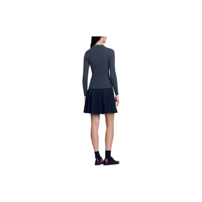 Sandro Ribbed knit Polo Top-2