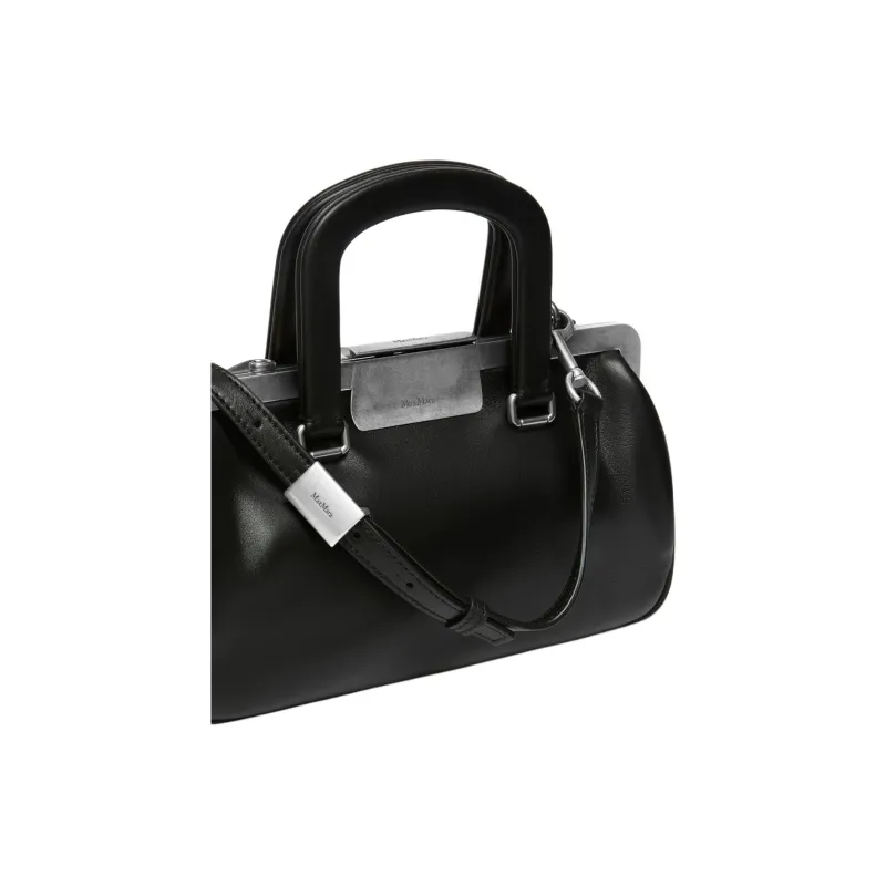 MaxMara Calfskin Shoulder Bag, Crossbody Bag, Handbag Small Size Women's Black-4