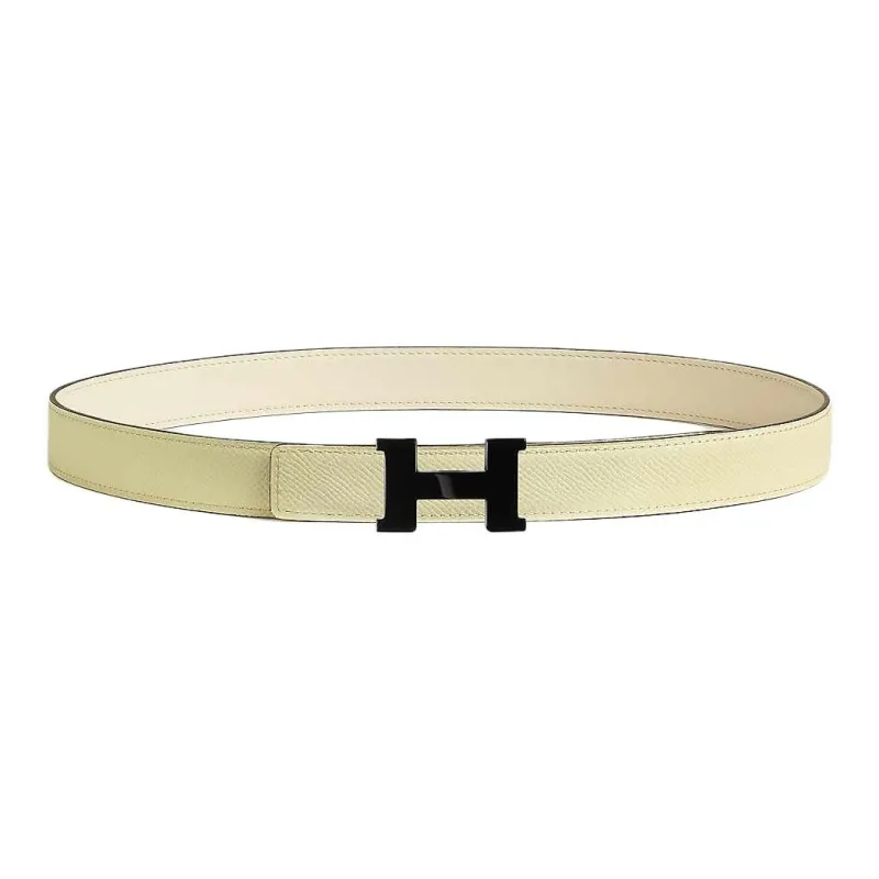HERMES Calfskin Leather Belts Unisex Yellow Milton Width  2.4cm-0