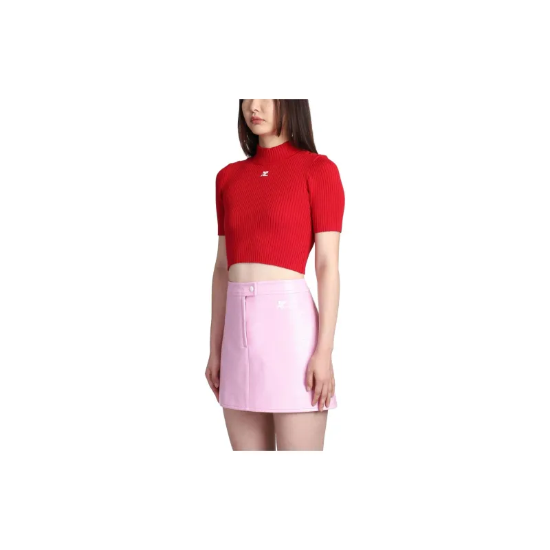 Courrèges Shoulder Snaps Rib Knit Crop Sweater 'Groseille Fonce'-2