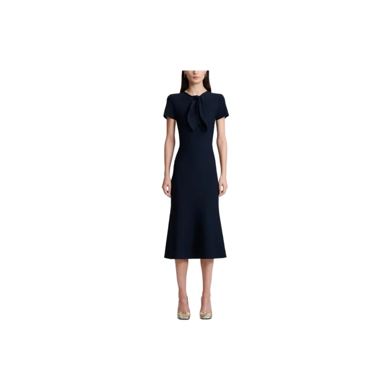 SCANLAN THEODORE Crepe Knit Cravat Dress Short-Sleeved Dresses Women's Navy/Marine Blue-3