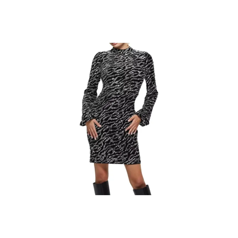 GUESS Zoe Sequin Dress Long-Sleeved Dresses Women's Black-3
