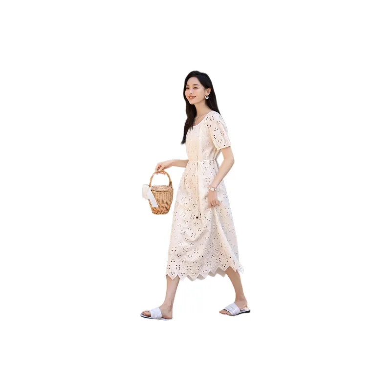 Mo Han Yi Mei Short Sleeved Dress Women's Raw White-2