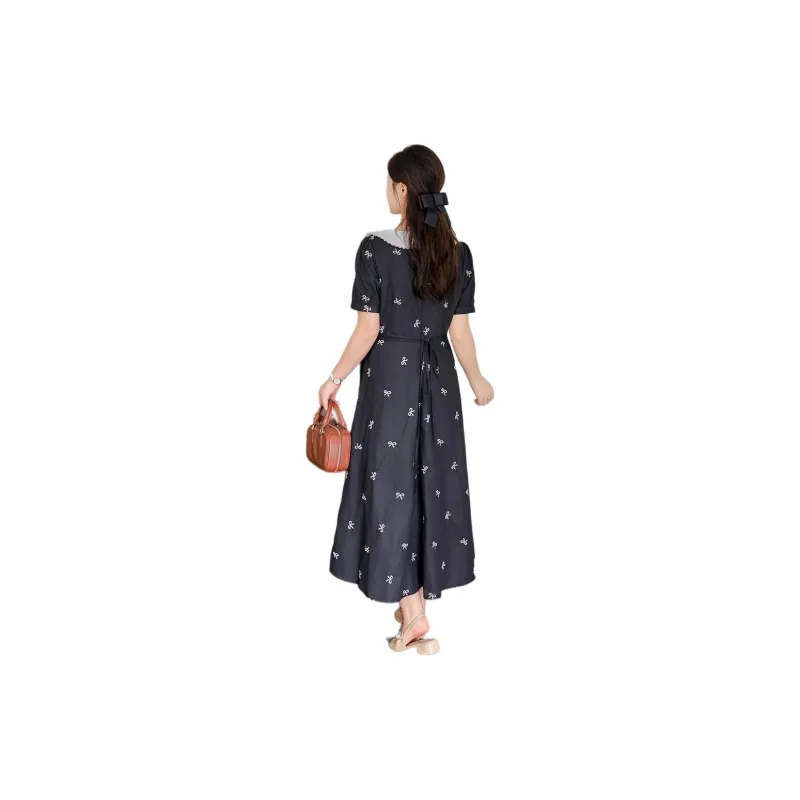 DAMABAIFENBAI Short Sleeved Dress For A Curvy Figure Women's Black-1