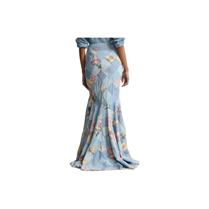 Polo Ralph Lauren Patchwork Chambray Maxi Skirt-2