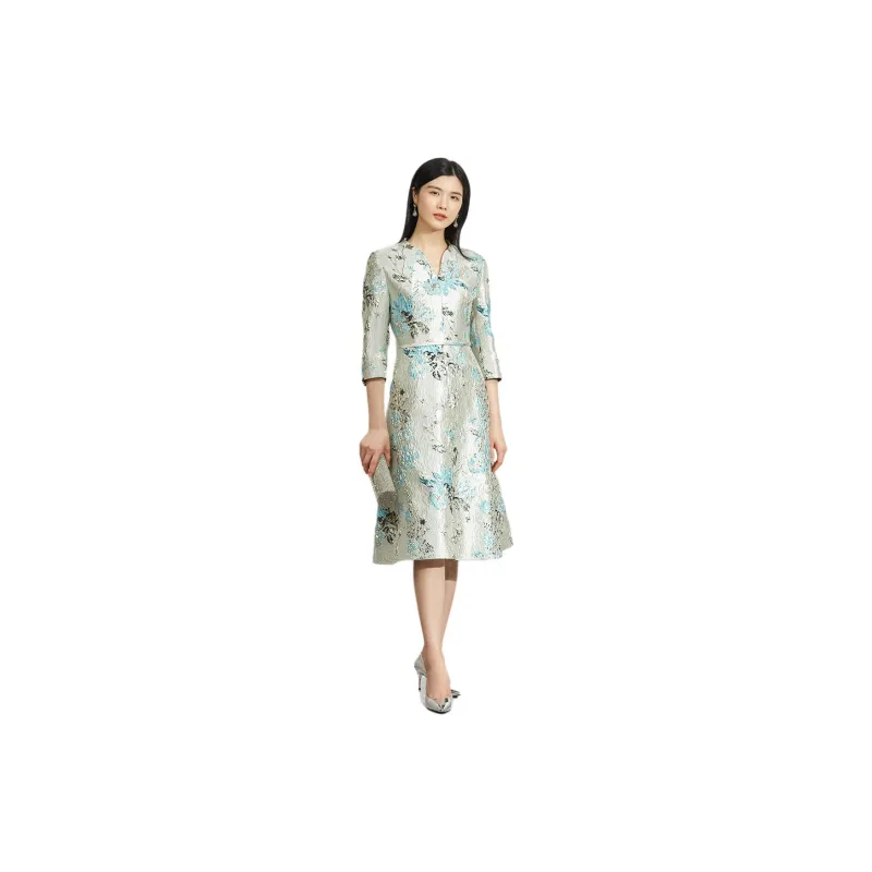 BBLLUUEE Long Sleeved Dress Women's Aqua Blue-2