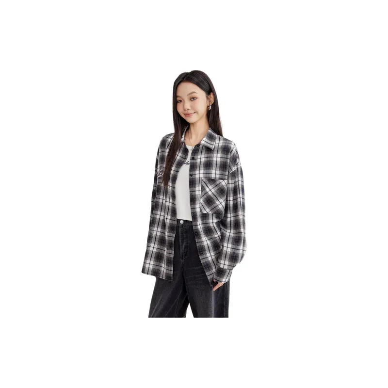 A21 Shirt Women's Black Gray Plaid-4