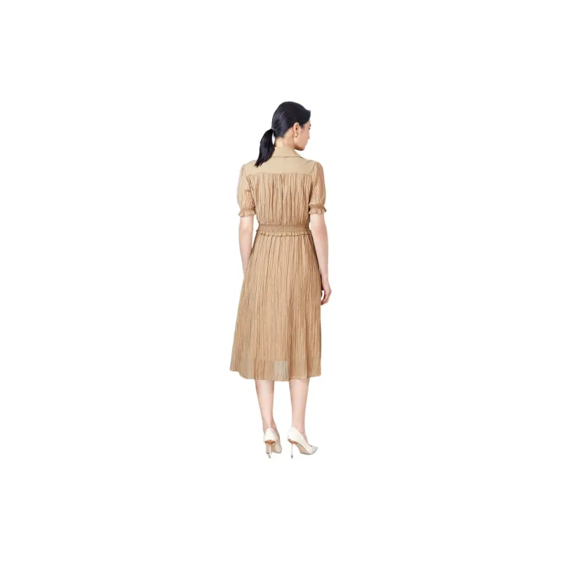 BBLLUUEE Short Sleeved Dress Women's Elegant Camel-2