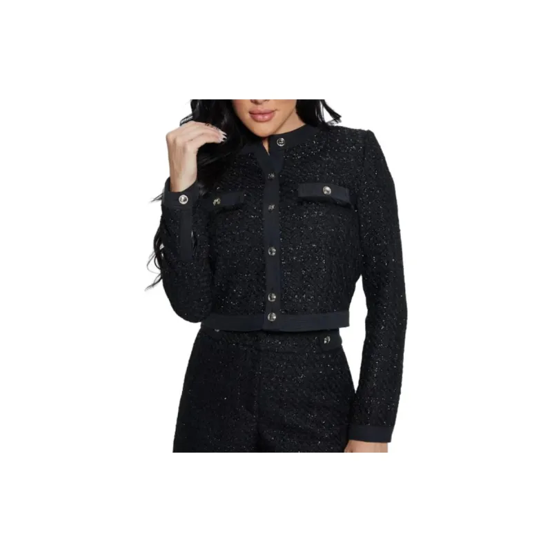 GUESS Clarissa Metallic Tweed Jacket Jackets Coats Women's Black-3