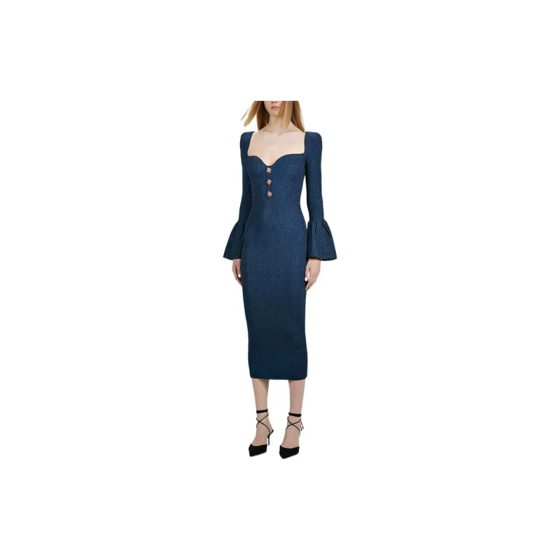 Self portrait FW22 Long Sleeved Dress Women's Navy Blue-2