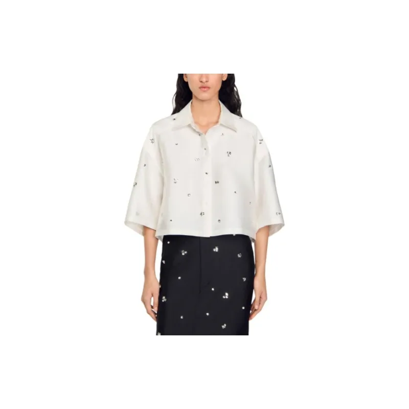 Sandro Rhinestoned Cropped Shirt-2