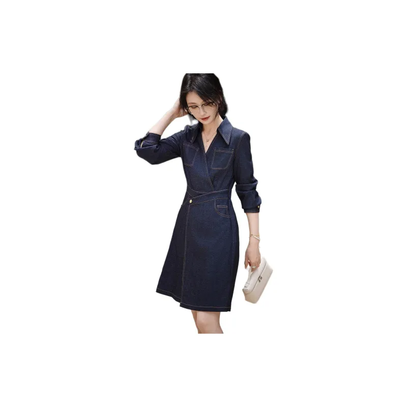 【dme】 Long Sleeved Dresses Women's Dark Denim Blue-1