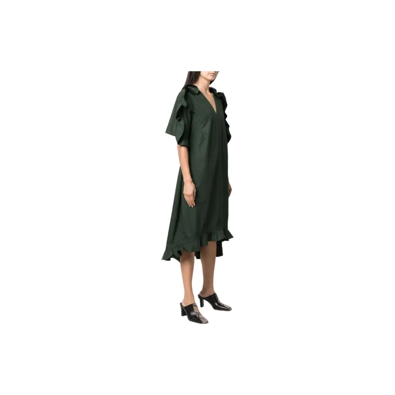 JIL SANDER Short Sleeved Dresses Women's Green-3