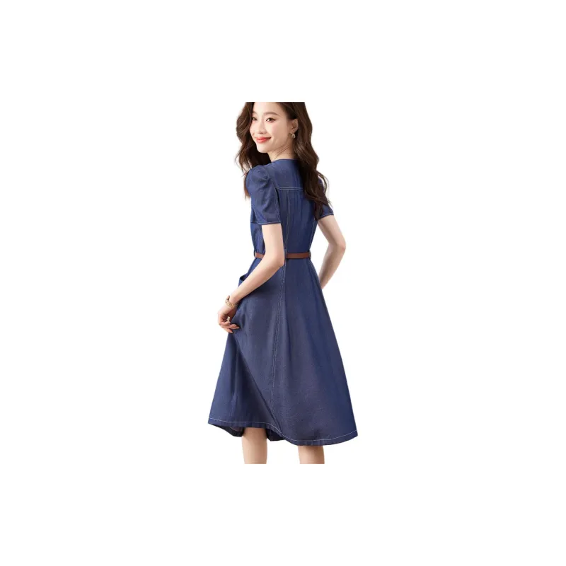 Mo Han Yi Mei Short Sleeved Dress Women's Blue-1