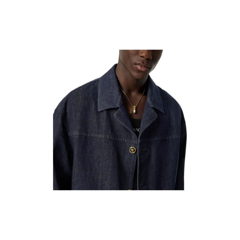 VERSACE Button Down Denim Coat-4