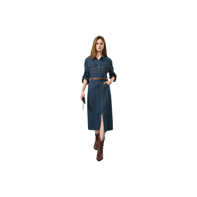 Bethine Long Sleeved Dress Women's Dark Denim Blue-1